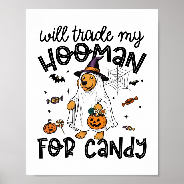 Poster Engraçado Ouro Cachorro Halloween Ghost Spooky (Frente)
