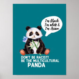 Poster Engraçado Panda contra o Racismo Branco Negro e As