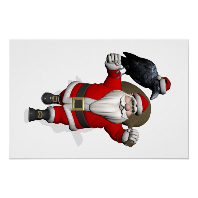 Pôster Engraçado Papai Noel com Corvo Comum (Frente)