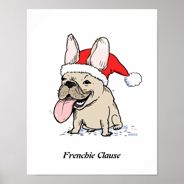 Pôster Engraçado Papais noeis de Natal de Buldogue Francê (Frente)