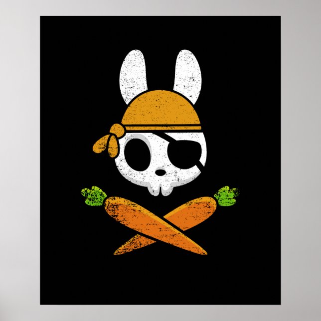 Poster Engraçado Páscoa Coelho Coelho Pirata Crânio e Cen (Frente)