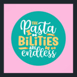 Poster Engraçado Pasta Pun Pastel Typografia Art<br><div class="desc">Arte tipográfica colorida com cores retrô e vibrantes. Peitos engraçados e citações sobre comida,  cozinhar,  assar e jantar. Condecoração perfeita para sua cozinha,  restaurante,  café,  compro de padaria ou restaurante. A cor de fundo (o círculo e o quadrado) é personalizável através da Ferramenta Design.</div>