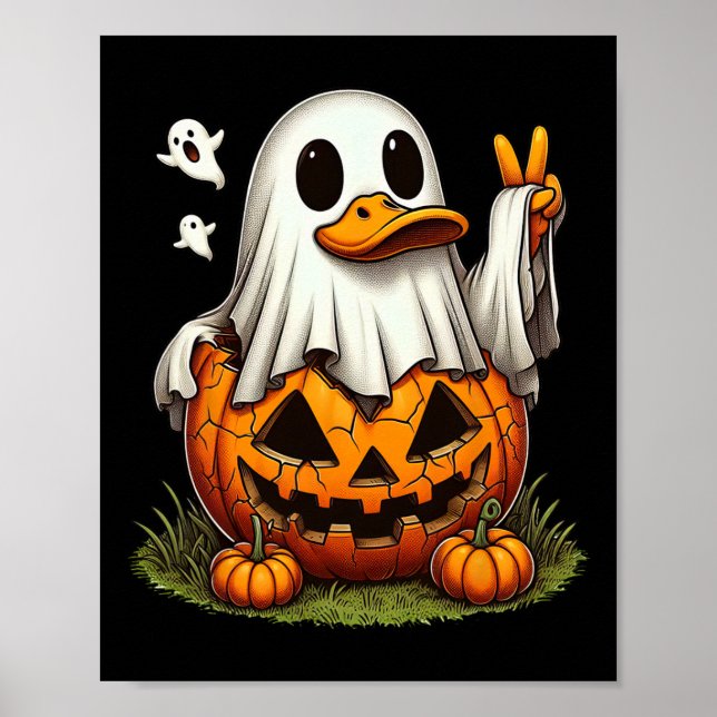 Poster Engraçado Pato Boo Halloween Fantasmas Mens Crianç (Frente)