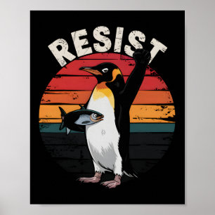 Poster Engraçado Pinguim Resiste Protesto Contra Humor Ta