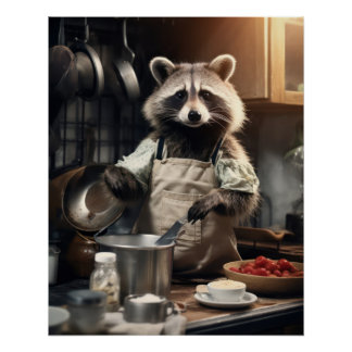 Pôster Engraçado Poster de Chef Racoon Cozinhar Wall Art