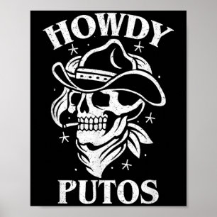 Poster Engraçado Presente no Crânio do Cowboy Ocidental -