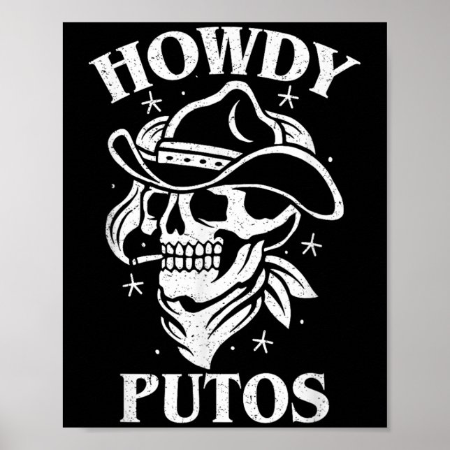 Poster Engraçado Presente no Crânio do Cowboy Ocidental - (Frente)