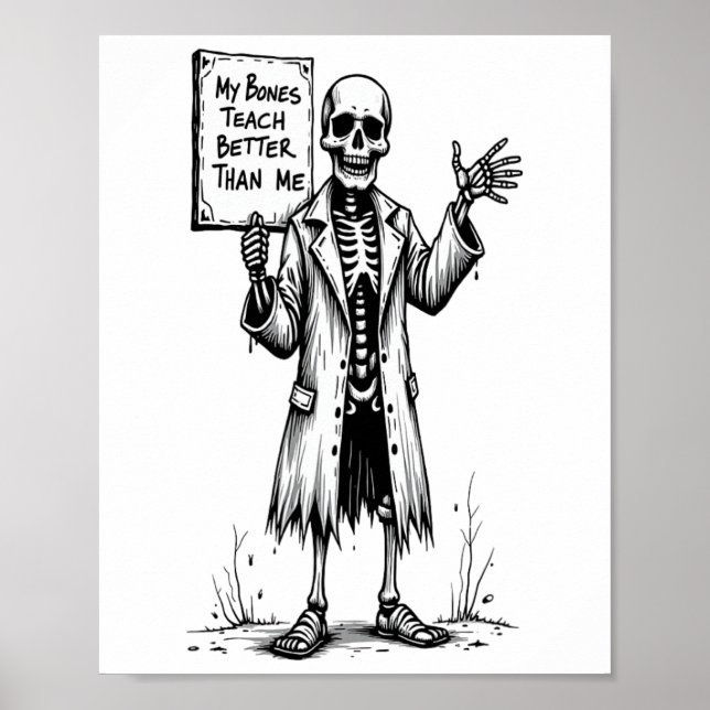 Poster Engraçado Professor de Bruxas Skeleton Halloween M (Frente)