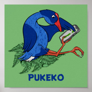 Poster Engraçado Pukeko com telefone celular