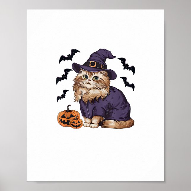Poster Engraçado Pumpkin Bat Witume Costume Gato Persa (Frente)