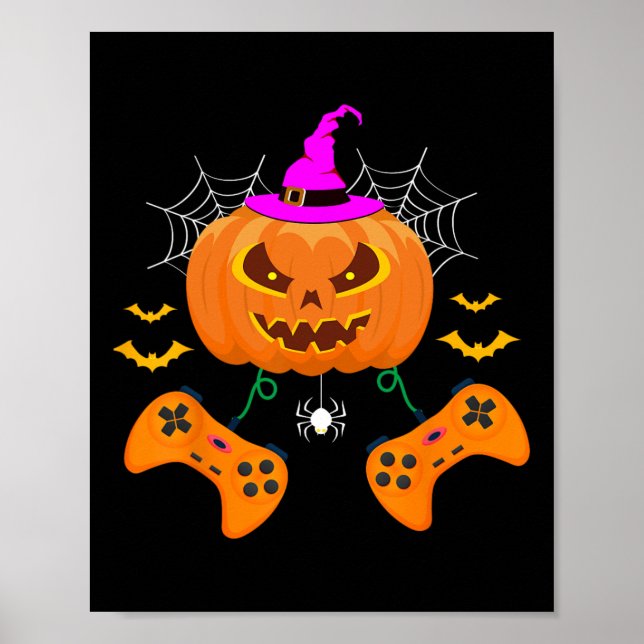 Poster Engraçado Pumpkin Jack O Lanterna Video Gamer (Frente)