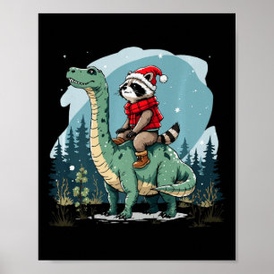 Poster Engraçado Raccoon Andando Dinosaur Trex Anima