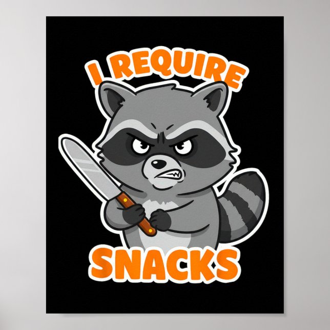 Poster Engraçado Raccoon Eu Preciso De Snacks De Carro Hu (Frente)
