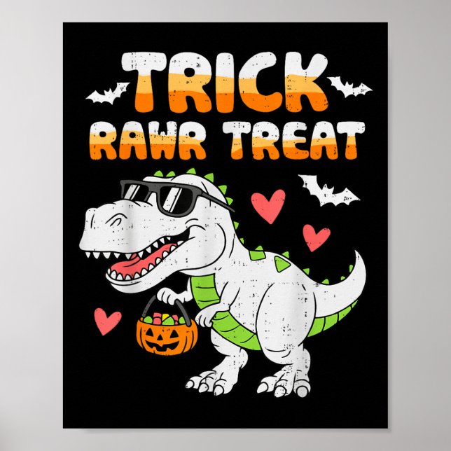 Poster Engraçado Rawr Treat Dinossaur T Rex Halloween Par (Frente)