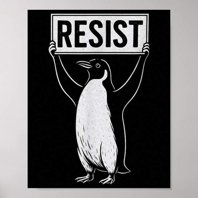 Poster Engraçado Resistir ao Ativismo Pinguim Design Vint (Frente)