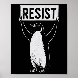 Poster Engraçado Resistir ao Ativismo Pinguim Design Vint