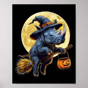 Poster Engraçado Rhino Witch Hat Pumpkin Halloween Costum