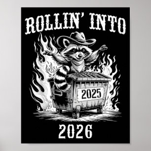 Poster Engraçado Rolar Em 2026 Vintage Ano Novo Guaxinim 