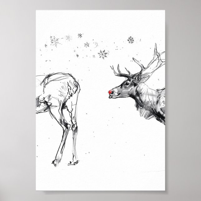 Poster Engraçado Rudolf Reindeer Amor de Natal (Frente)