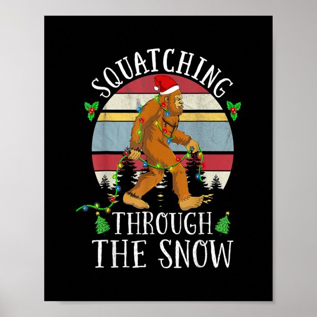 Poster Engraçado Sasquatch Natal Esmagando Bigfoot Xmas (Frente)