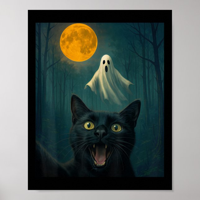 Poster Engraçado Selfie De Gato Assustado Com O Dia De Ha (Frente)