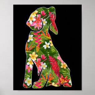 Poster Engraçado Silhouette De Beagle Dog Hawaiian Floral