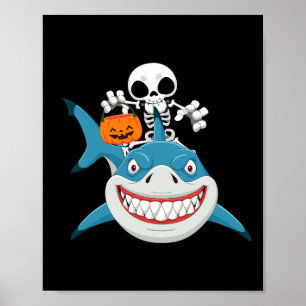 Poster Engraçado Skeleton Andando Tubarão Jack O'lantern