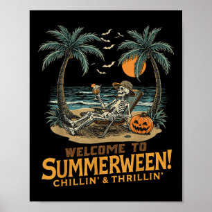 Poster Engraçado Skeleton Beach Sunset Spooky Frota Hallo