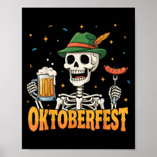 Poster Engraçado Skeleton Bebendo Alemão Beers Mulheres