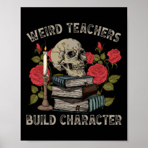 Poster Engraçado Skeleton Book Floral Skull Halloween Pro