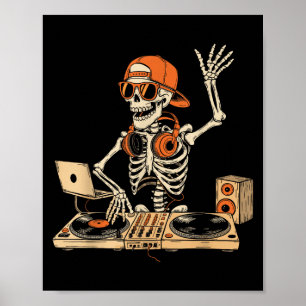 Poster Engraçado Skeleton Dj Halloween A Música Costume S