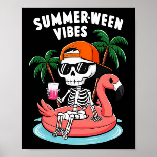 Poster Engraçado Skeleton Flamingo Summerentre Vibes Hall