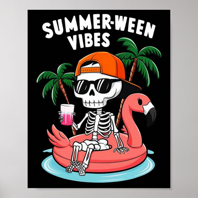 Poster Engraçado Skeleton Flamingo Summerentre Vibes Hall (Frente)