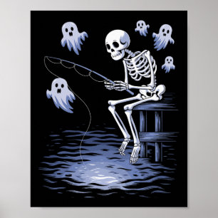 Poster Engraçado Skeleton Pesca Amantes Loucos Fis de Hal