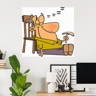 Poster Engraçado Sleepy Man Napling com Sanduíche