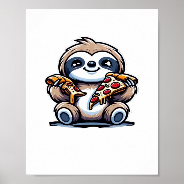 Poster Engraçado Sloth comendo Pizza, Amante de os animai (Frente)