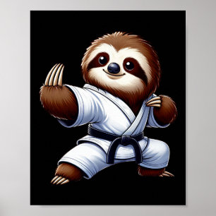 Poster Engraçado Sloth Karate Martial Arts Japonês Marcia