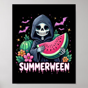 Poster Engraçado Summerching Skeleton Watermelon Hallowee