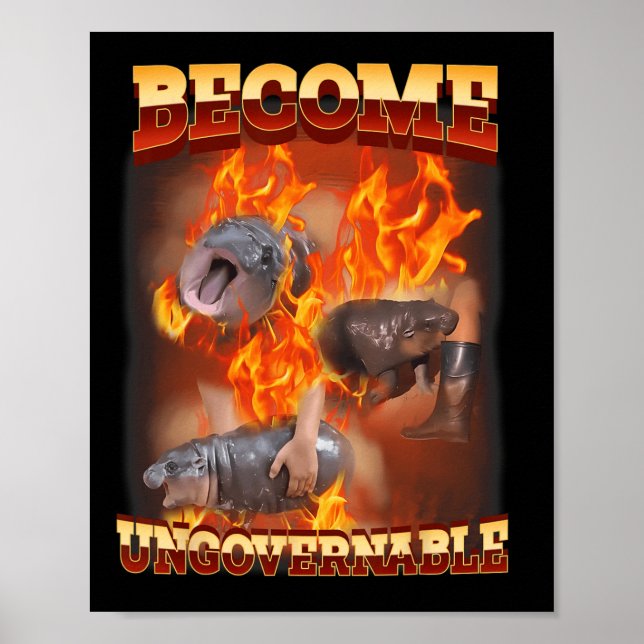 Poster Engraçado Torna-Se Incontrolável Moo Deng In Fire  (Frente)