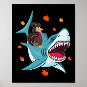 Poster Engraçado Turquia e Shark Fall Vibes Happy Graças