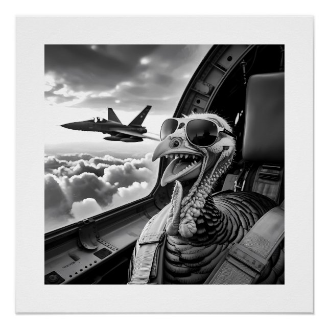 Pôster Engraçado Turquia Selfie Preto e Branco (Frente)