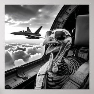 Poster Engraçado Turquia Selfie Preto e Branco