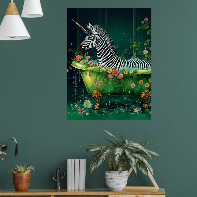 Poster Engraçado Unicórnio Zebra Bonito em Banheira (Sala de Estar 1)
