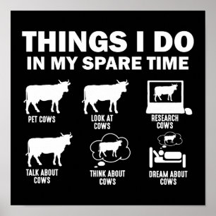 Poster Engraçado Vaca 6 Coisas Que Eu Faço Em Minhas Vaca