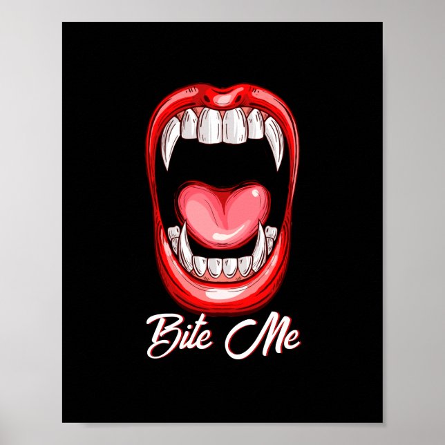 Poster Engraçado Vampiro Morde Halloween (Frente)