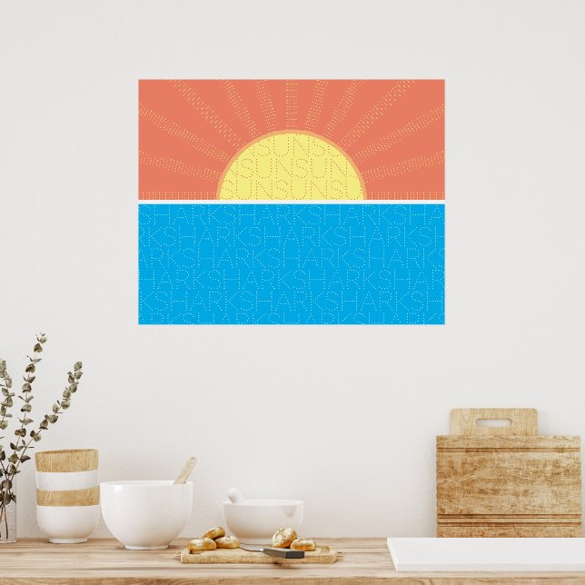 Poster Engraçado Verão de Sol e Tubarões (Cozinha)