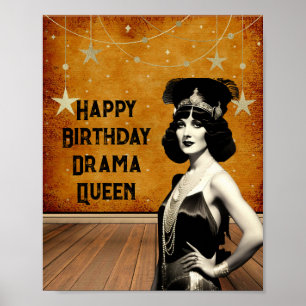 Poster Engraçado Vintage Drama Rainha Birthday