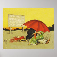 Engraçado vintage, guarda-chuva de praia, querida