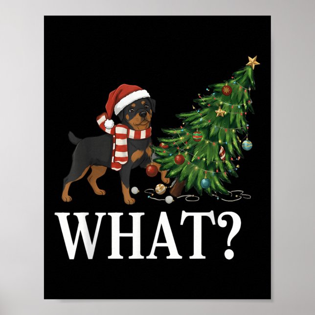 Poster Engraçado Xmas Rottweiler empurrando a árvore de N (Frente)