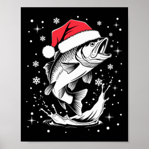 Poster Engraçado Xmas Santa Hat Pesca Natal